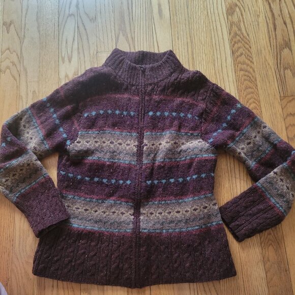 Willi Smith Collection Womens Wool Zip-Up Cardigan Sweater - S - Maroon & Multic - Picture 4 of 5